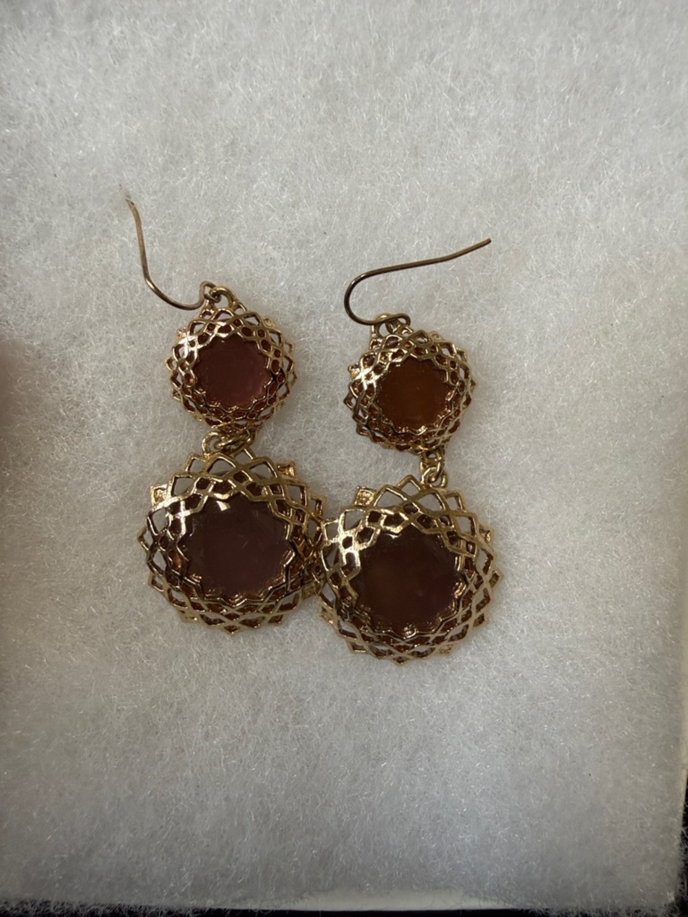 Gold-Tone Double Drop Earrings with Mauve Centers